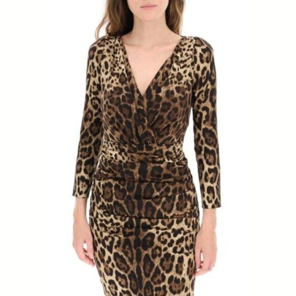 DOLCE & GABBANA Leopard-print Silk Charmeuse Minidress In Brown - Picture 2 of 16